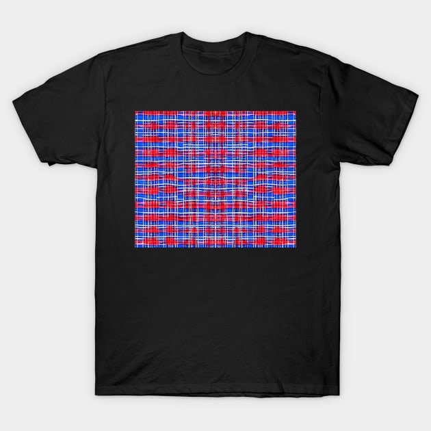 Red White and Blue Aesthetic Tartan Pattern - Patriotic Plaid Quilt 3 T-Shirt by BubbleMench